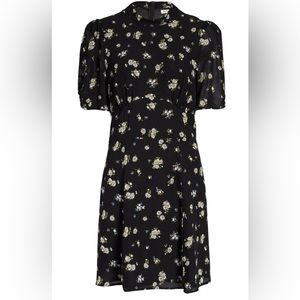 Reformation Maylin Mini Black Short Sleeve Dress, Daisy Floral Print size 4